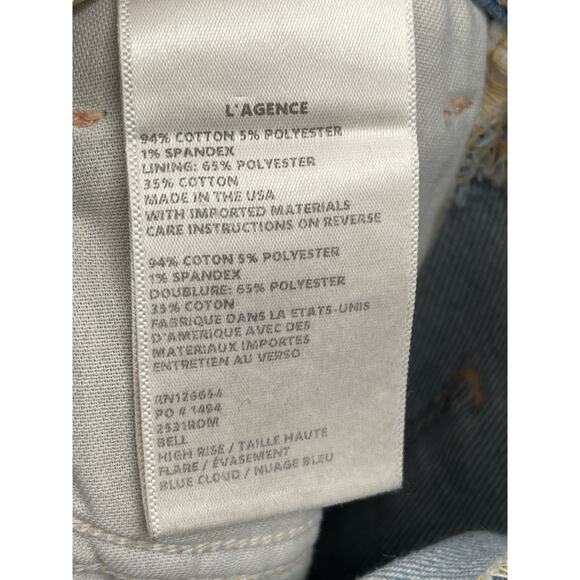L’Agence Bell High Rise Flare Jeans Light Wash Blue Cloud Size 26 - Picture 9 of 10